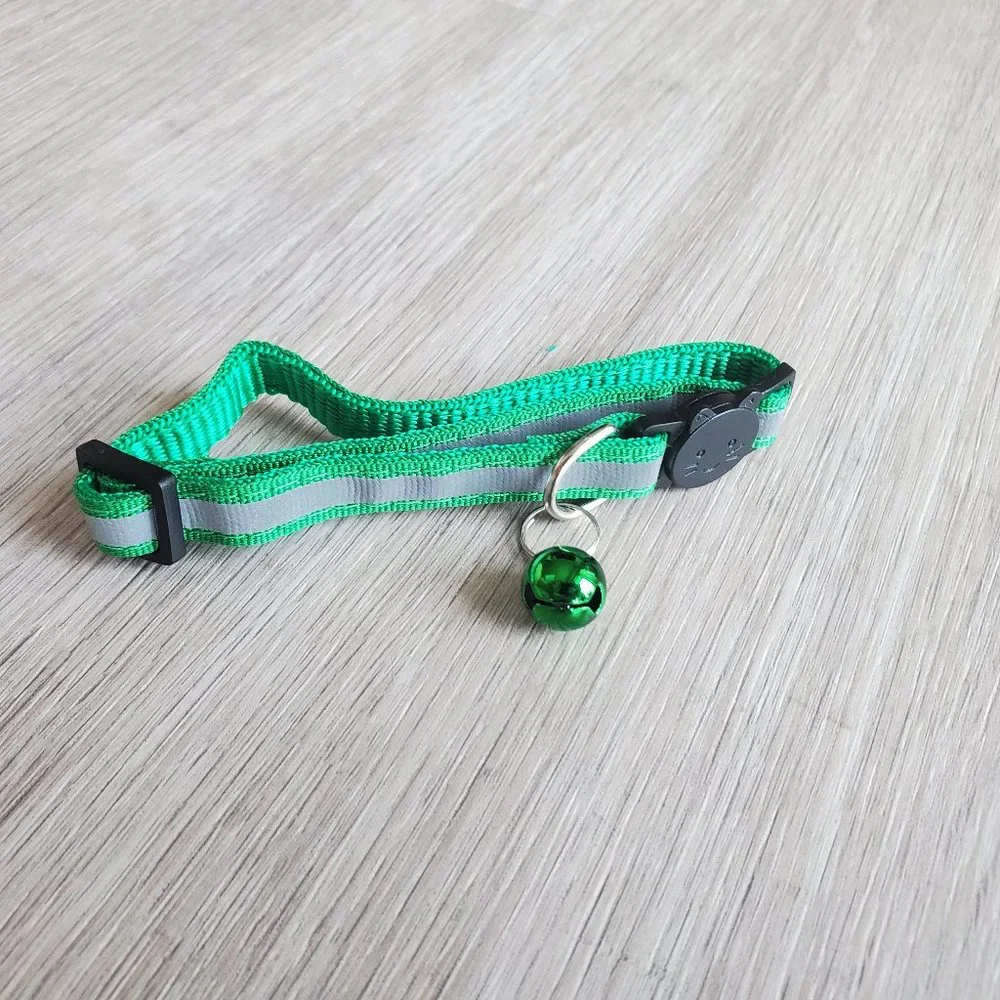NEW Green Adult Reflective-Breakaway Cat Collar with Bell - Picture 3 of 6